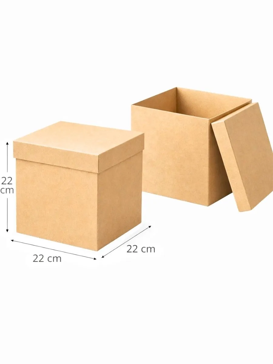 Caja cubo color kraft de 22 cm para venta por mayoreo en México.