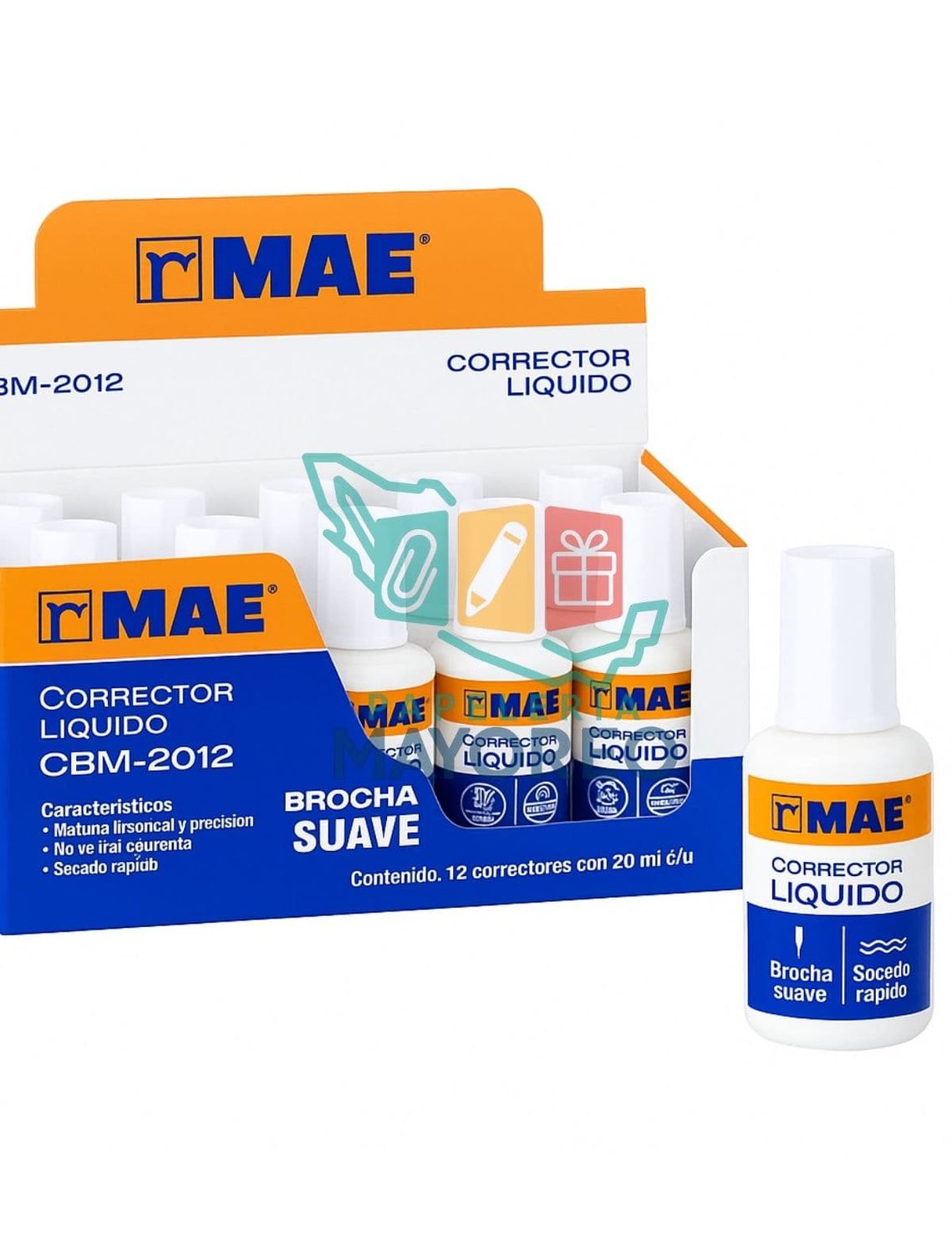 Corrector Líquido MAE c/12 con brocha – Mayoreo