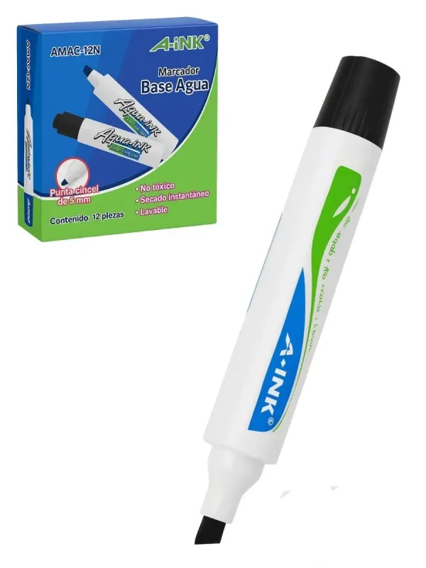 Marcadores Base Agua A-INK – Cincel 5 mm Negro Marcador base agua MAE negro lavable para niños