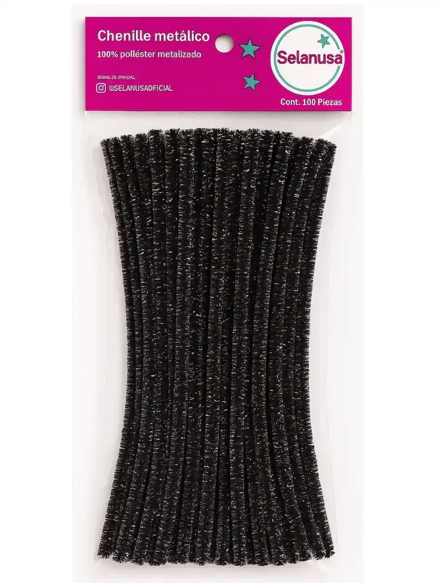 Limpiapipas / Chenille Metálico Negro (100 pzas)