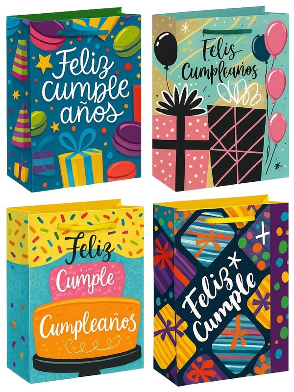 Bolsas de Regalo GR "Dulce Cumple" (8 pzs) - 36x25 cm Paquete de 8 bolsas grandes con diseño festivo Dulce Cumpleaños.