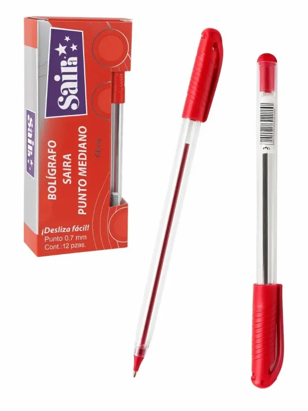 Bolígrafo Saira Punto Fino 0.7mm – Rojo – Caja con 12