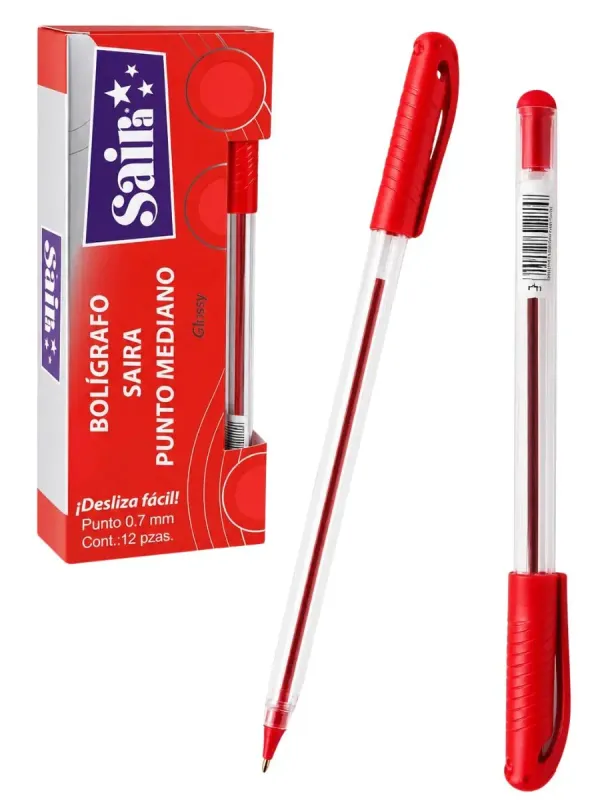 Bolígrafo Saira Rojo Punto Mediano 0.7mm – 12 Pzas