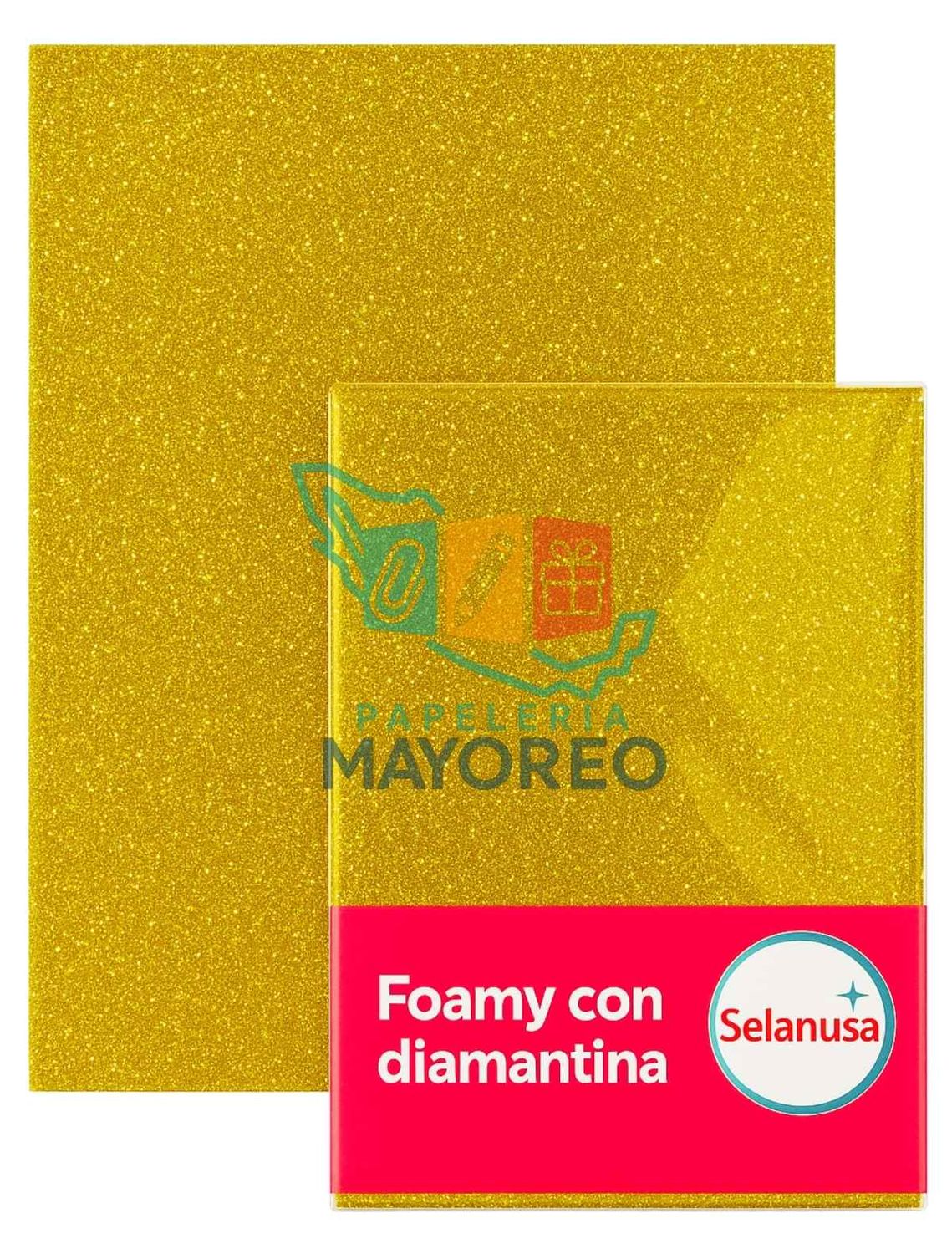Foamy con Diamantina Oro  (43×56 cm) Paq c/5