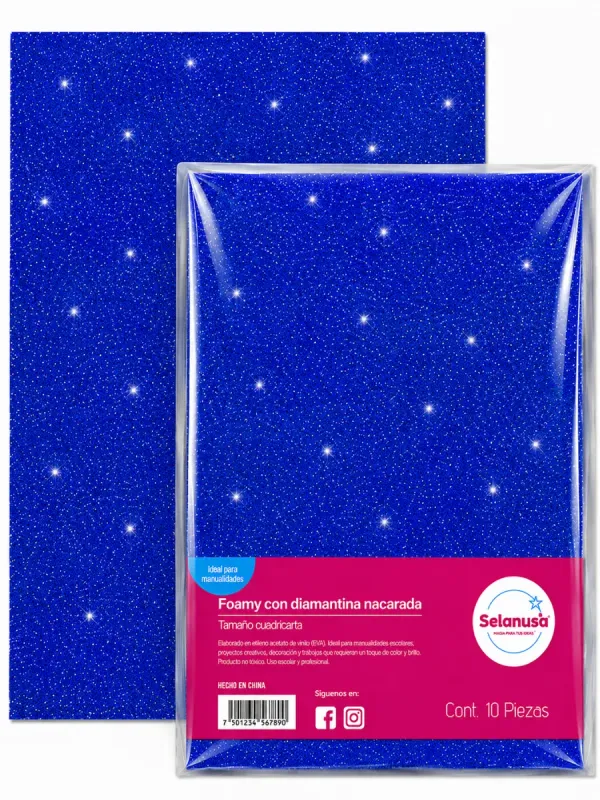 Paquete con 5 piezas de foamy con diamantina azul rey 111 43x56 cm