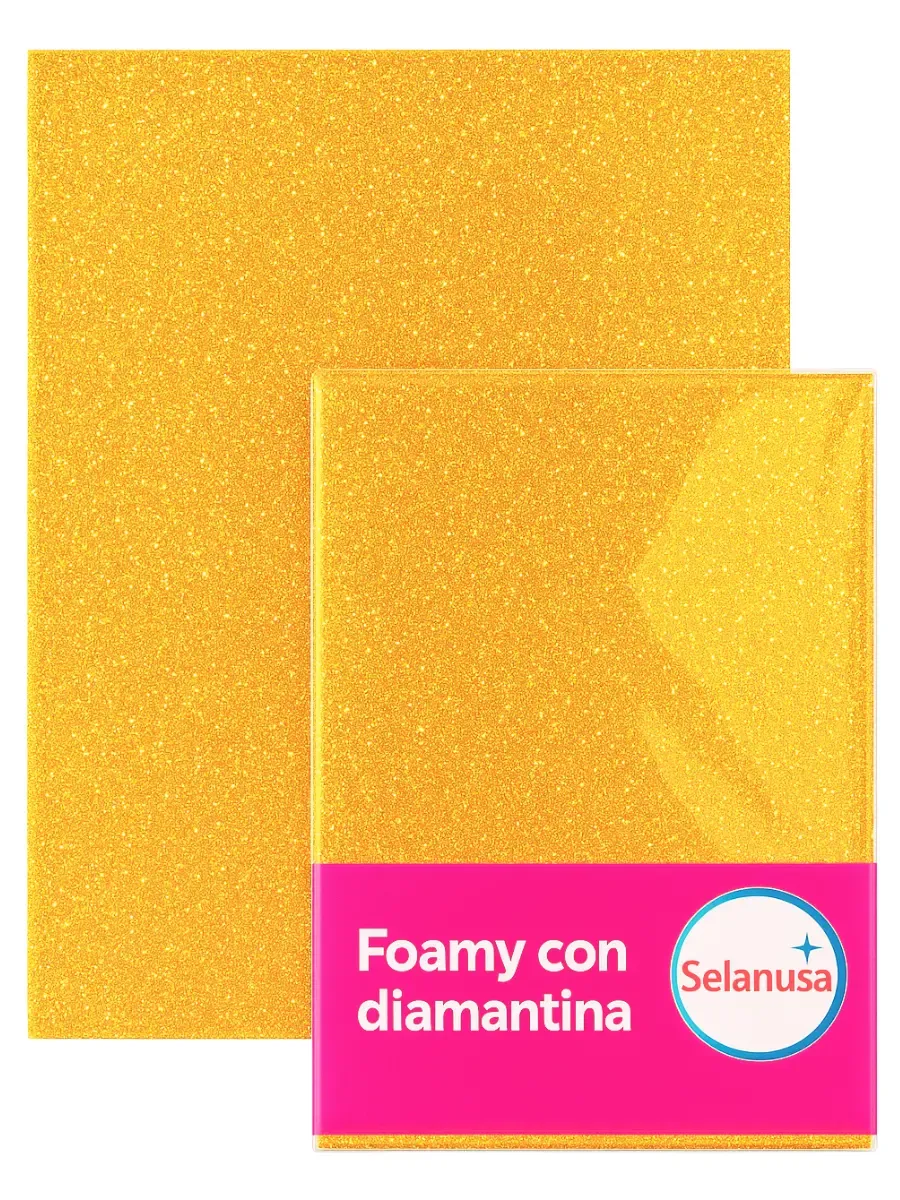 Foamy con Diamantina Amarillo (43×56 cm) Paq c/5 foamy diamantina amarillo 43x56 5 piezas mayoreo distribuidor mexico