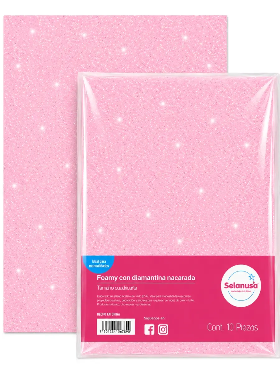 Paquete con 5 piezas de foamy con diamantina rosa 224 43x56 cm