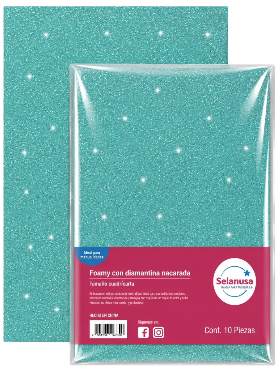Foamy Diamantina 43×56 cm Agua 105 (Paq. 5 pzas) Foamy con diamantina agua 105 de 43x56 cm paquete 5 piezas