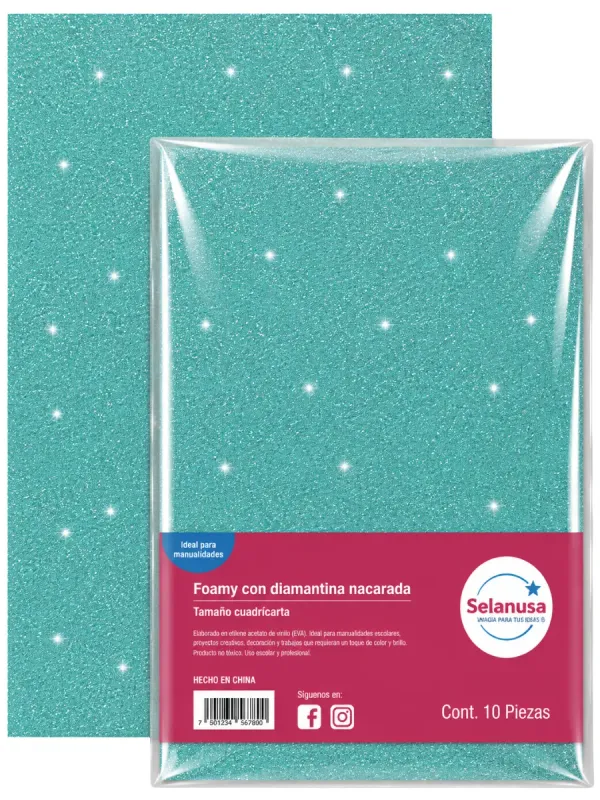 Foamy con diamantina agua 105 de 43x56 cm paquete 5 piezas