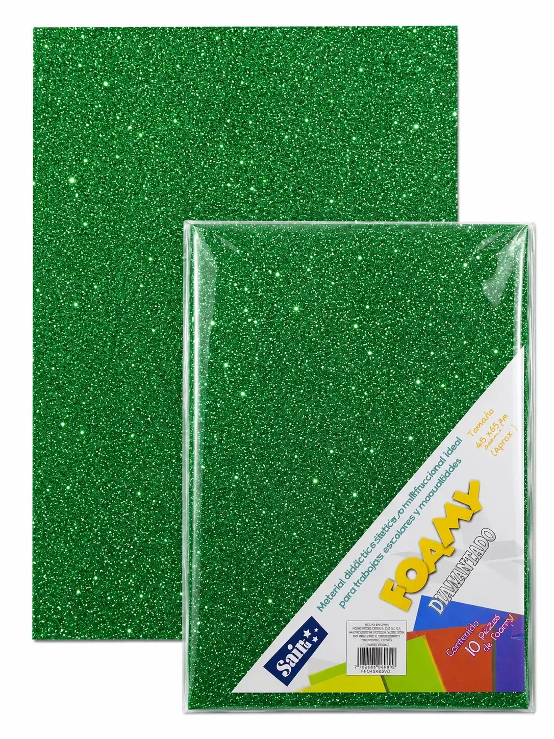 Foamy con Diamantina Verde Bandera (43×56 cm) Paq c/5 foamy diamantado verde bandera 56x43 mayoreo mexico