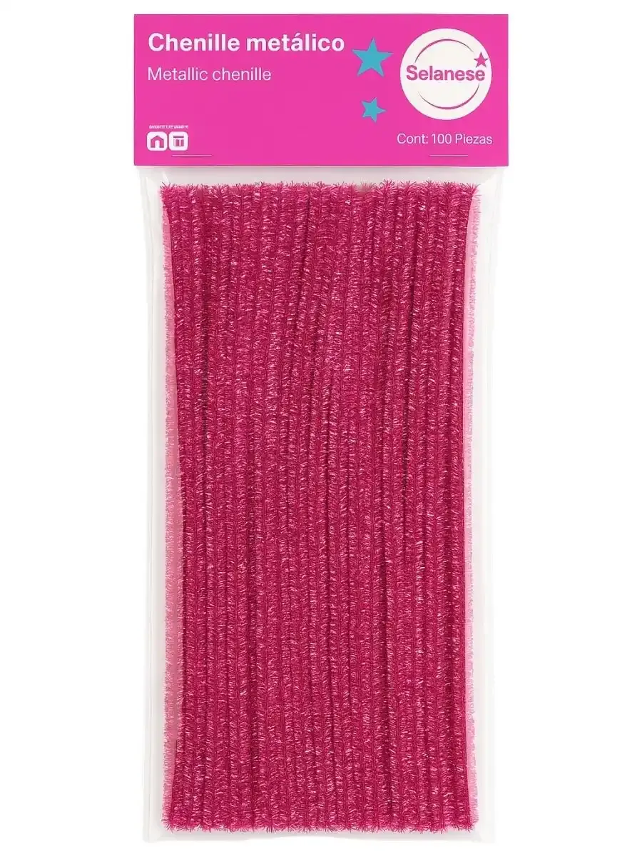 Limpiapipas / Chenille Rosa Metálico (100 pzas) Paquete de 100 limpiapipas rosa metálico marca Selanusa.