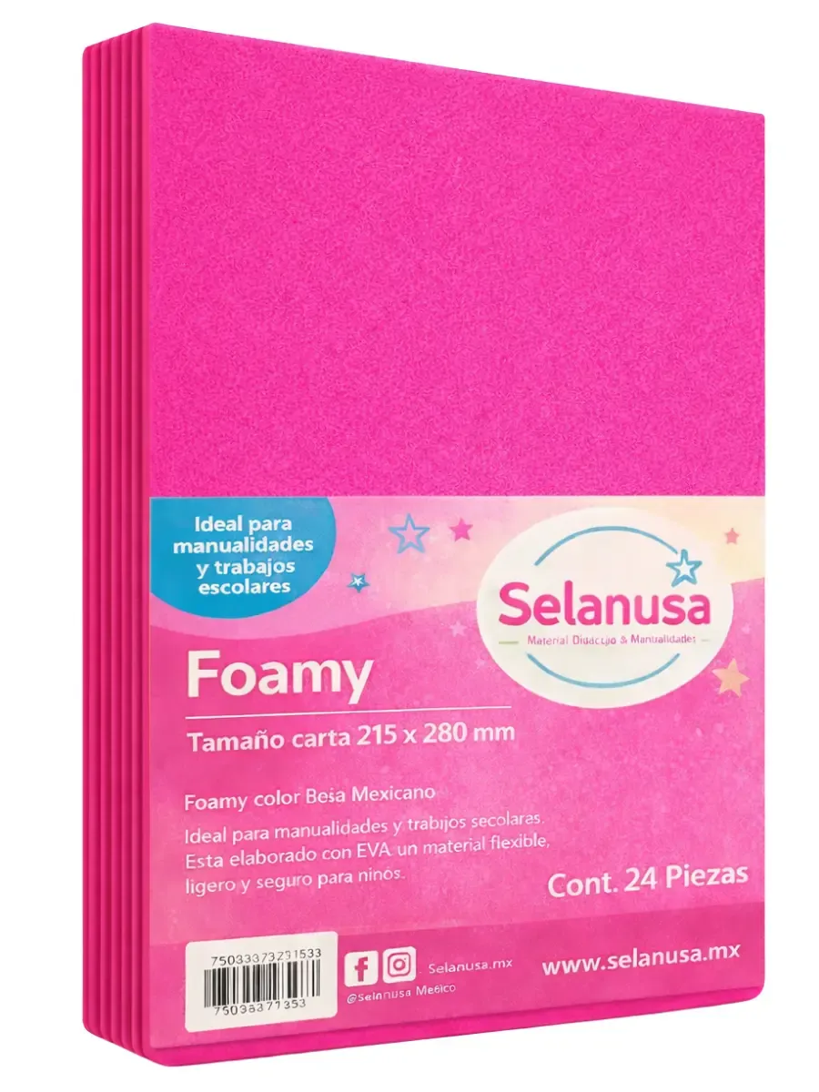 Foamy Tamaño Carta Rosa Mexicano - 24 pzas Paquete de 24 hojas de foamy tamaño carta color rosa mexicano.