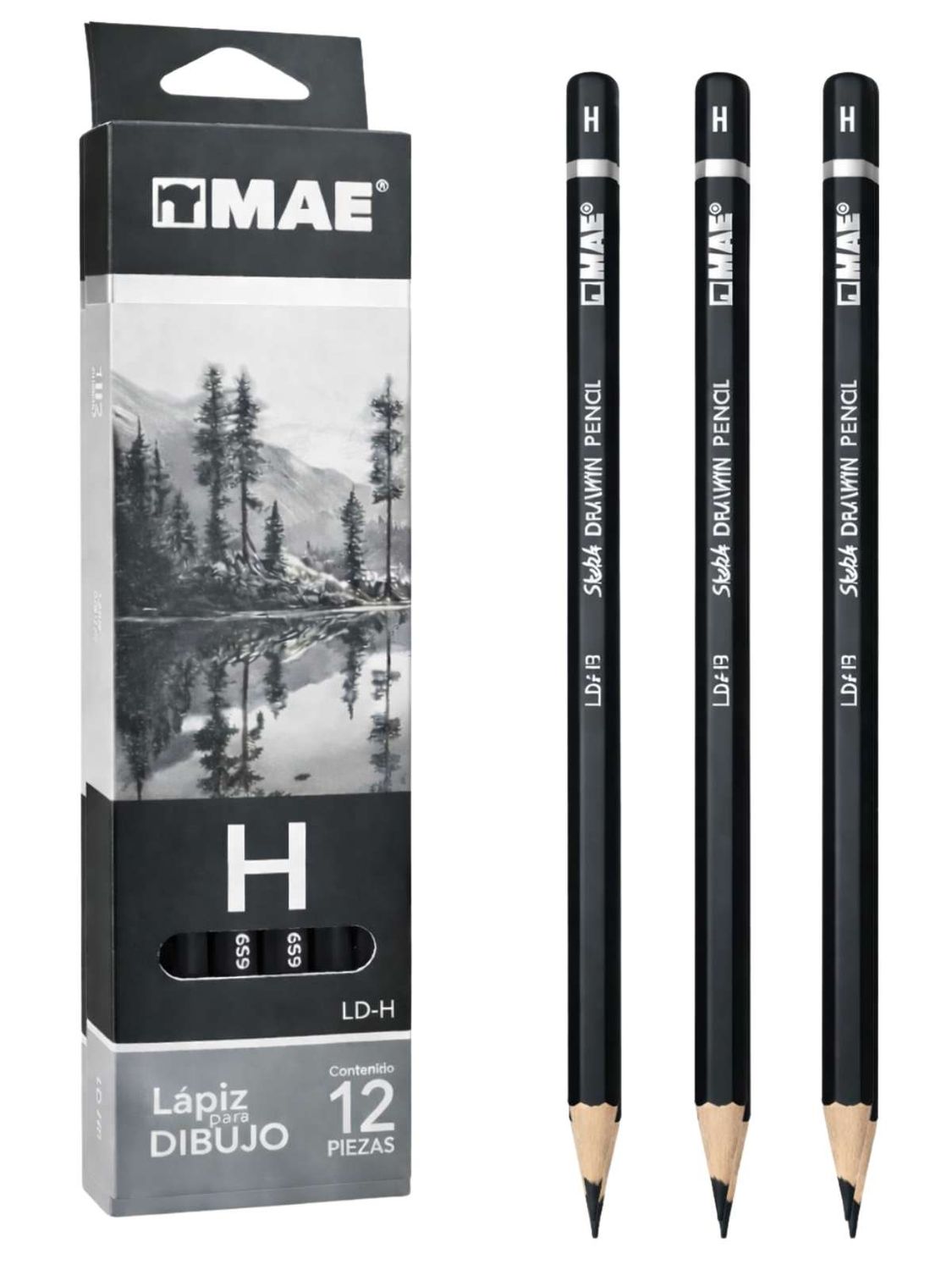 Lápiz de grafito MAE H c/12 pzas para dibujo.