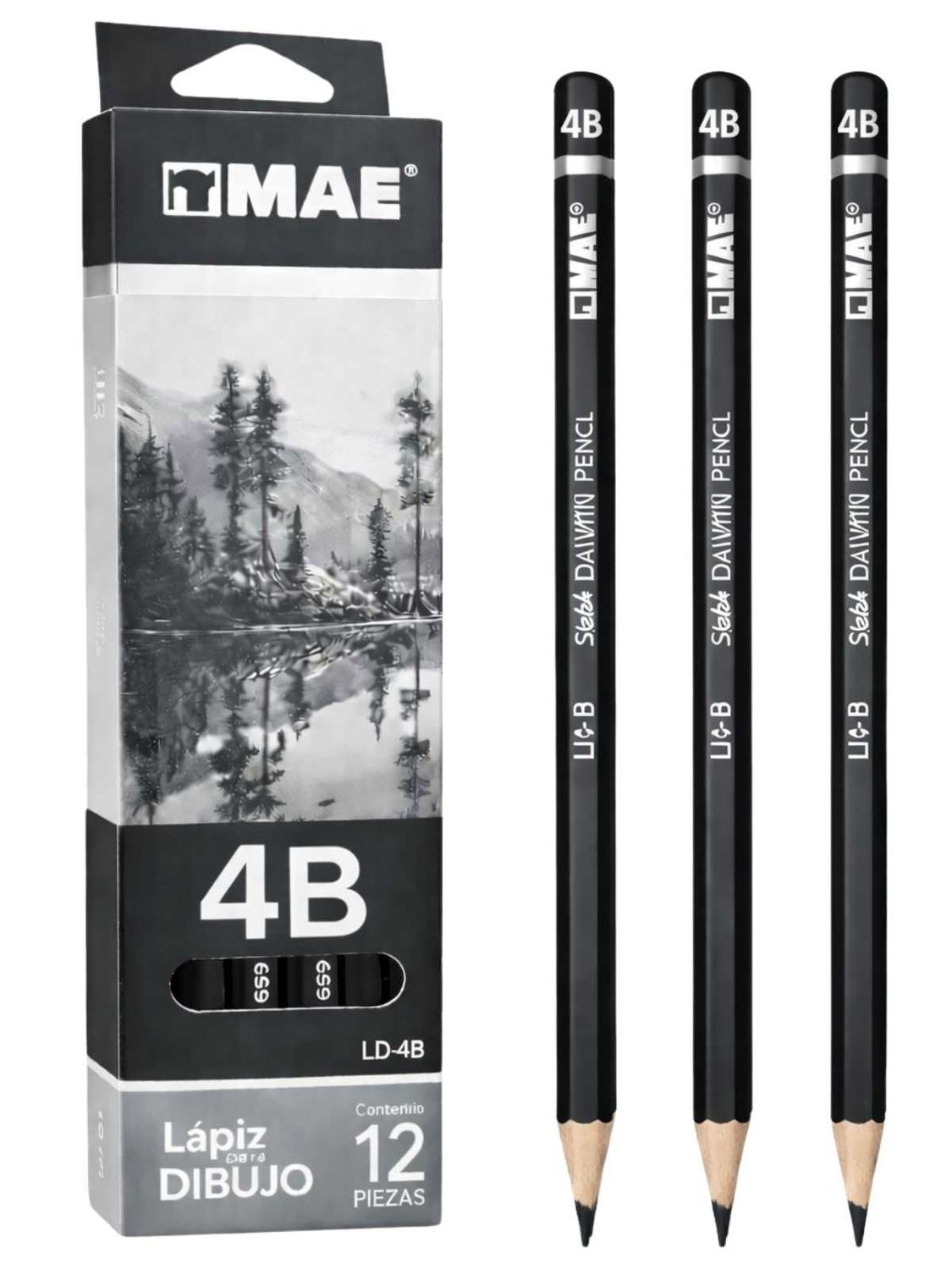 Lápiz de grafito MAE 4B c/12 pzas para dibujo.