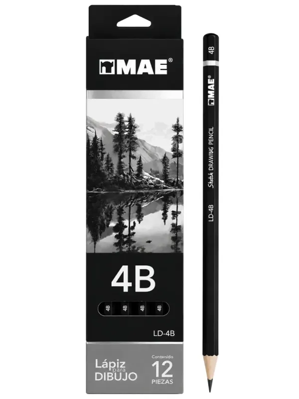 Lápiz de Grafito Profesional MAE 4B (LD-4B) 12 Pzas Venta por caja de lápices de grafito MAE 4B para surtir negocios en México.