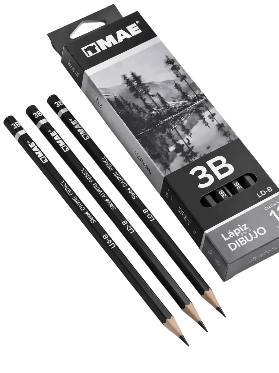 Distribuidor nacional de lápiz de grafito MAE 3B para dibujo profesional.