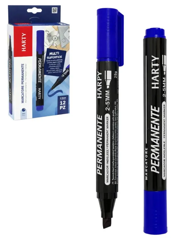 Marcador Permanente Azul Harty c/12 pzas Caja de 12 marcadores permanentes azules marca Harty en Distribuidora Mérida.
