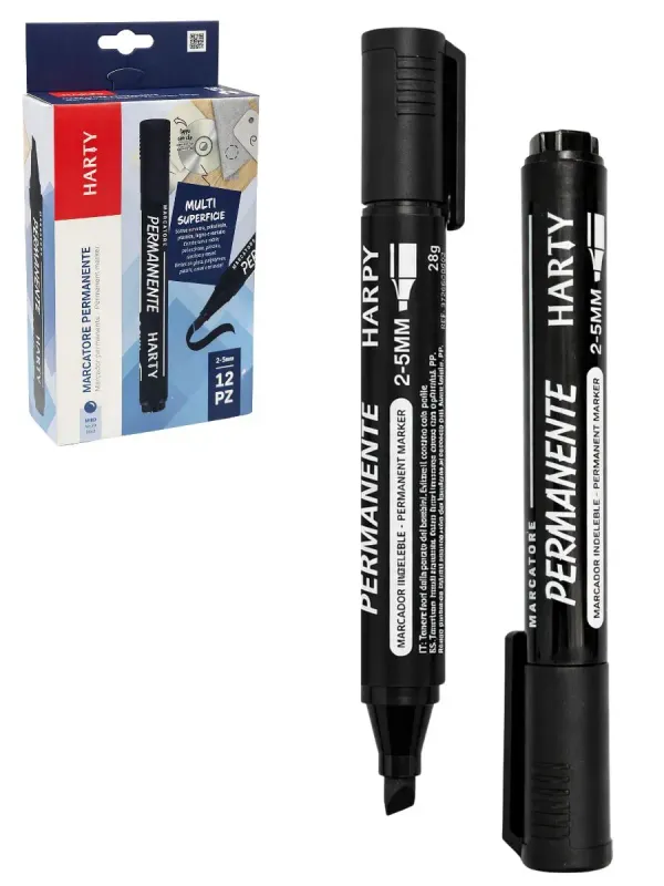 Marcador Permanente Negro Harty c/12 pzas Caja de 12 marcadores permanentes negros marca Harty en Distribuidora Mérida.