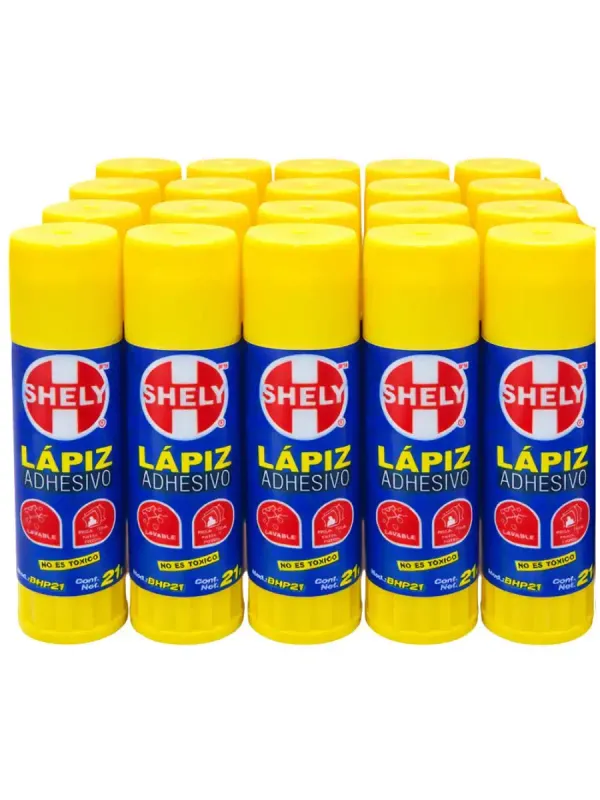 Paquete de 20 lápices adhesivos de 21g marca Shely al mayoreo.