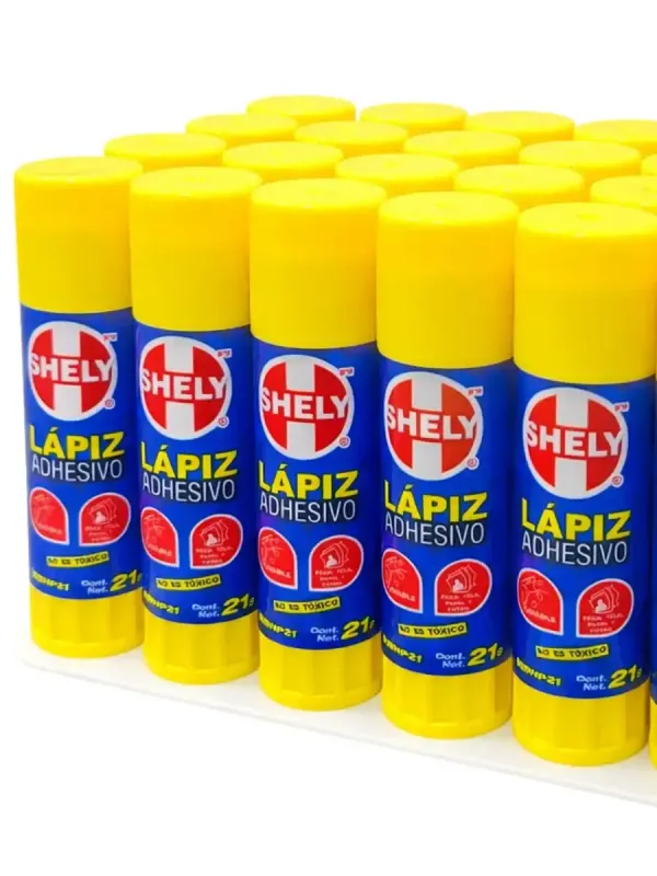 Detalle del tamaño de 21g del pegamento en barra Shely.