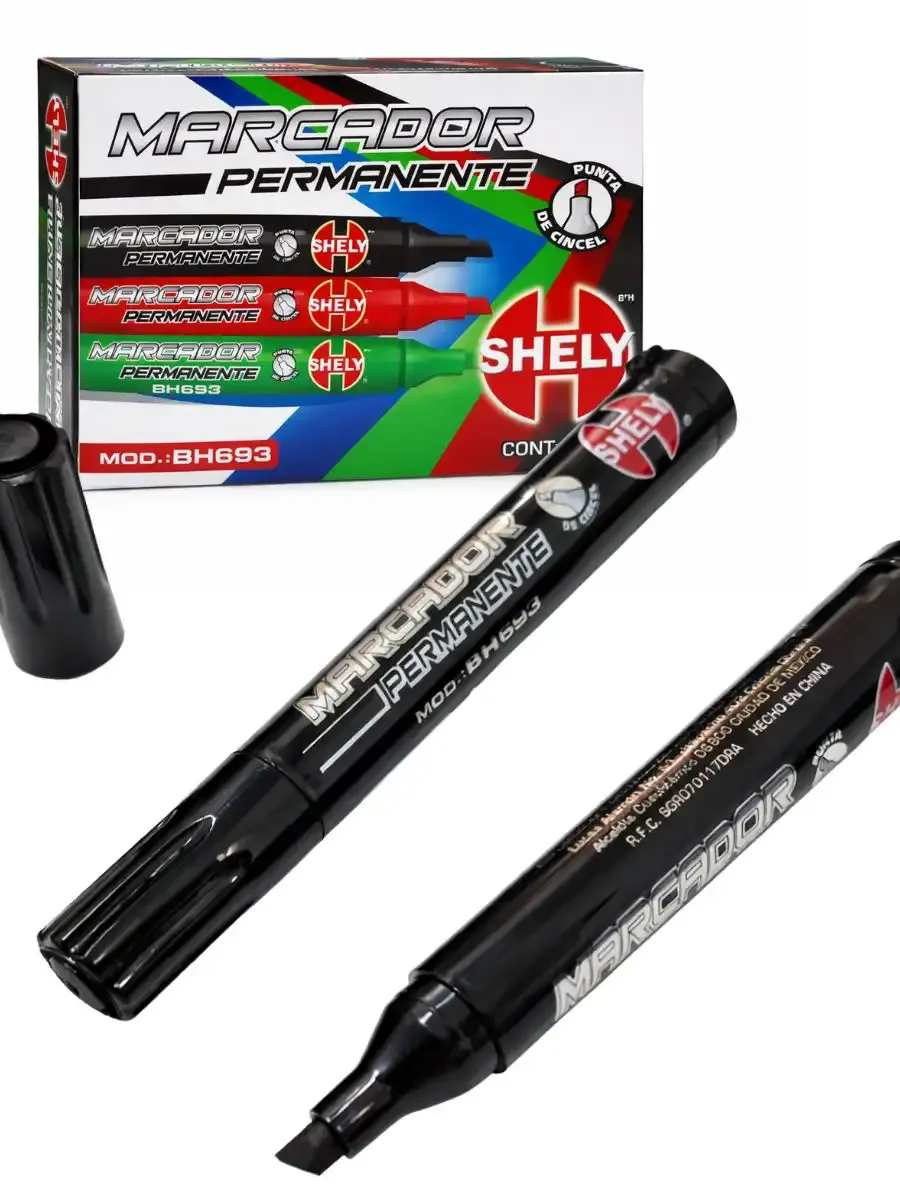 Marcador Permanente Shely Cincel Negro (12 pzas)