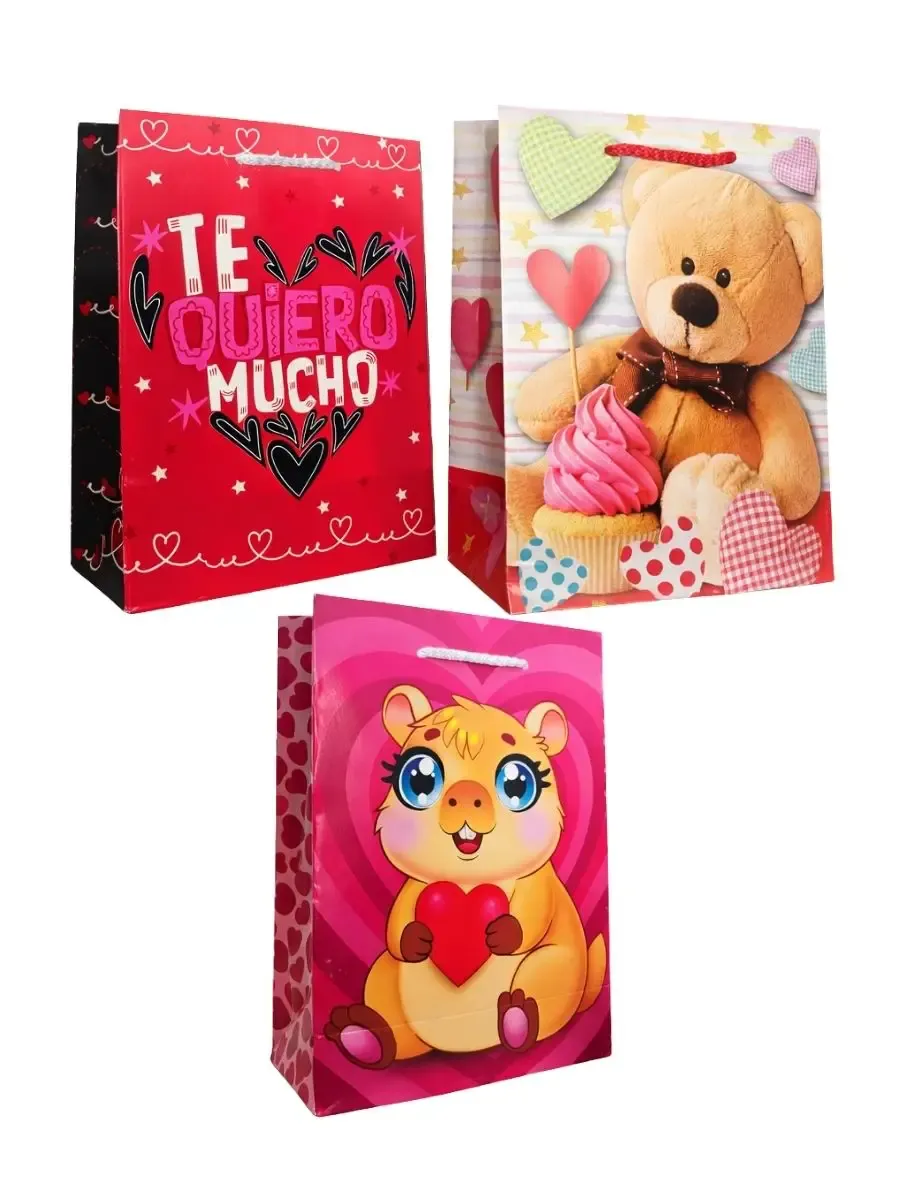 Paquete de 9 bolsas medianas decoradas para San Valentín al mayoreo en México.