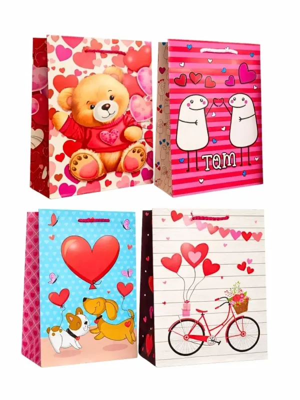 Paquete de 10 bolsas medianas decoradas para San Valentín al mayoreo en México.