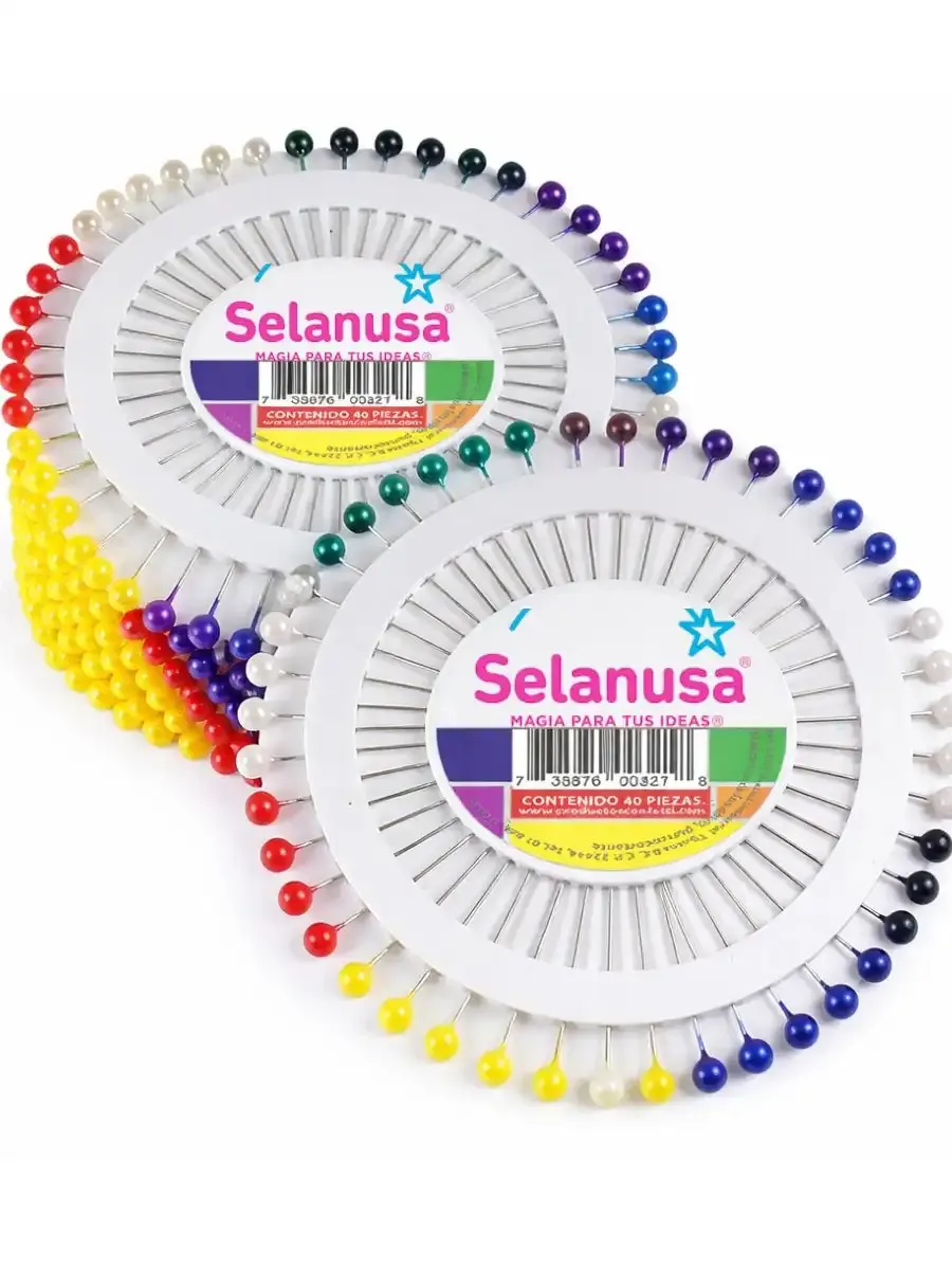 Paquete de 12 rosetas de alfileres marca Selanusa al mayoreo.