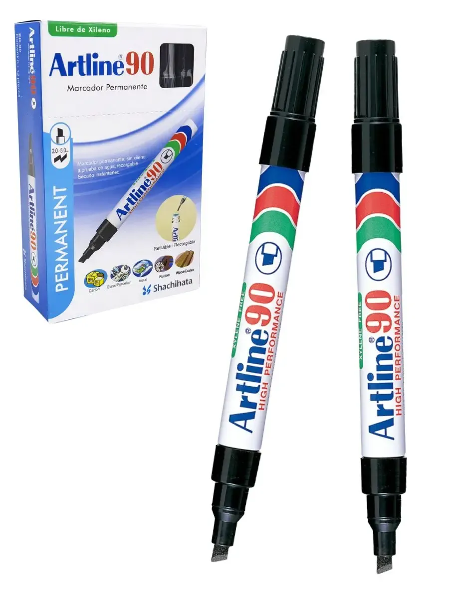 Caja de 12 marcadores permanentes Artline EK90 metálicos.