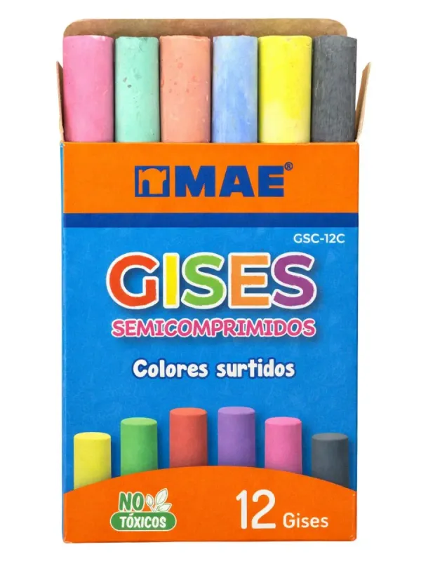 Caja de 12 gises semicomprimidos de colores MAE al mayoreo.