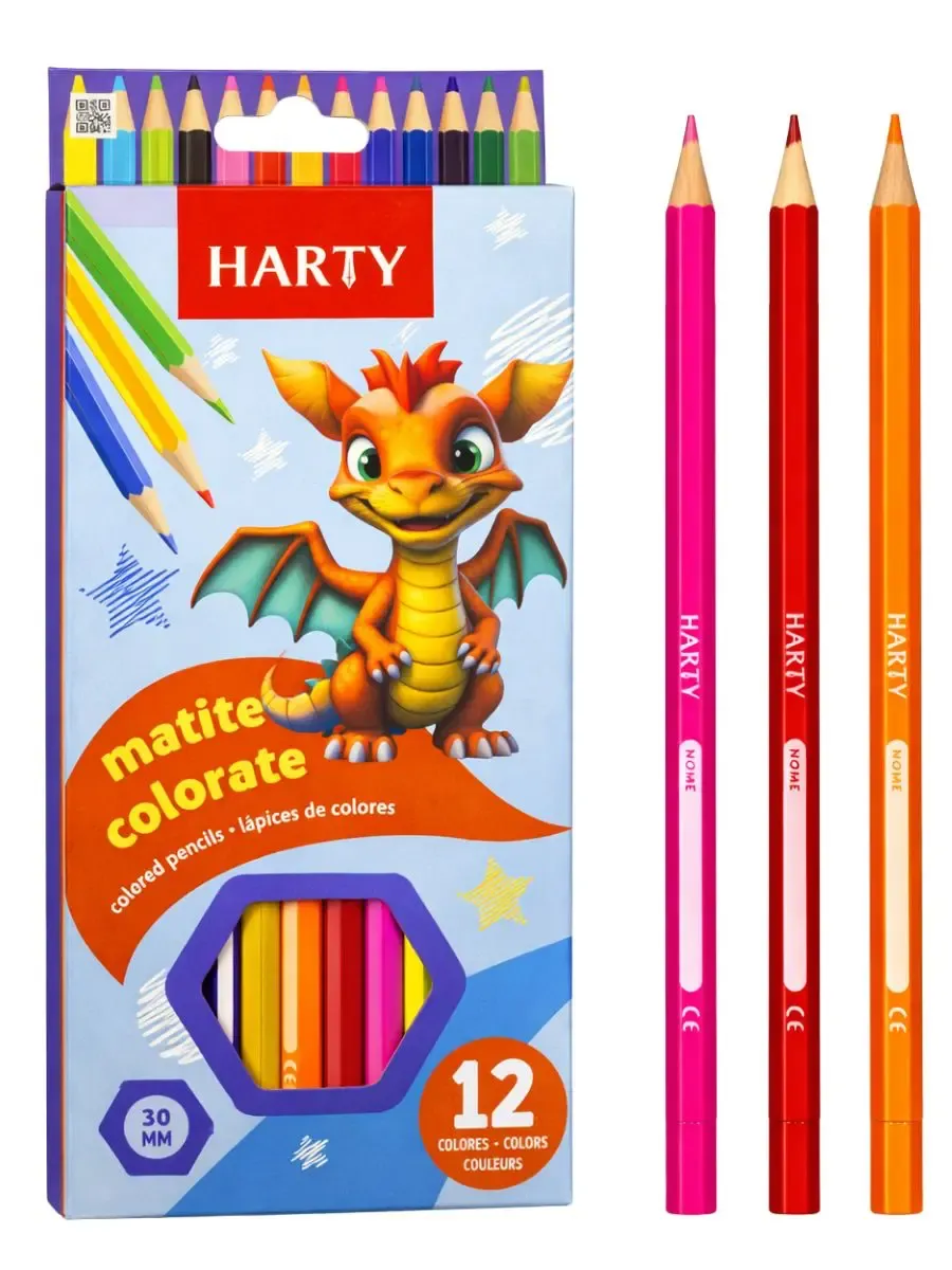 Colores Harty Hexagonales 3mm (Caja con 12 pzas) Caja de 12 colores hexagonales Harty con puntilla de 3mm al mayoreo.