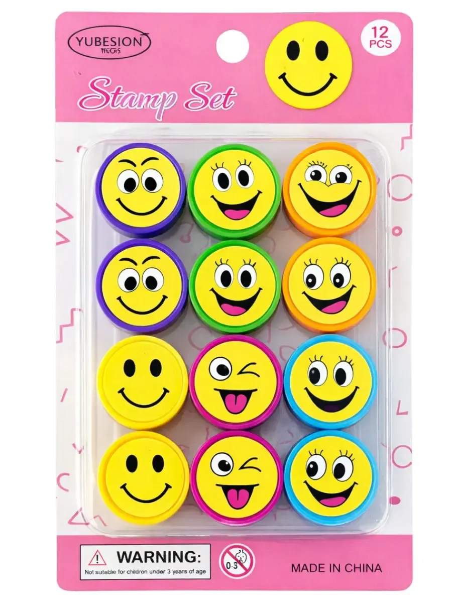 Paquete de 12 sellos de caritas en Papelerías Mérida