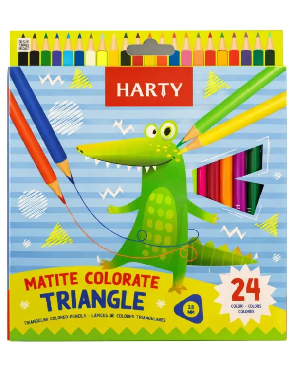 Caja de 24 colores triangulares marca Harty al mayoreo.