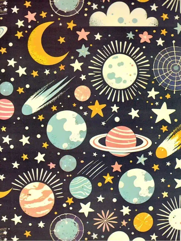 Papel de Regalo Planetas Vintage (P68) - 10 pzas Mayoreo