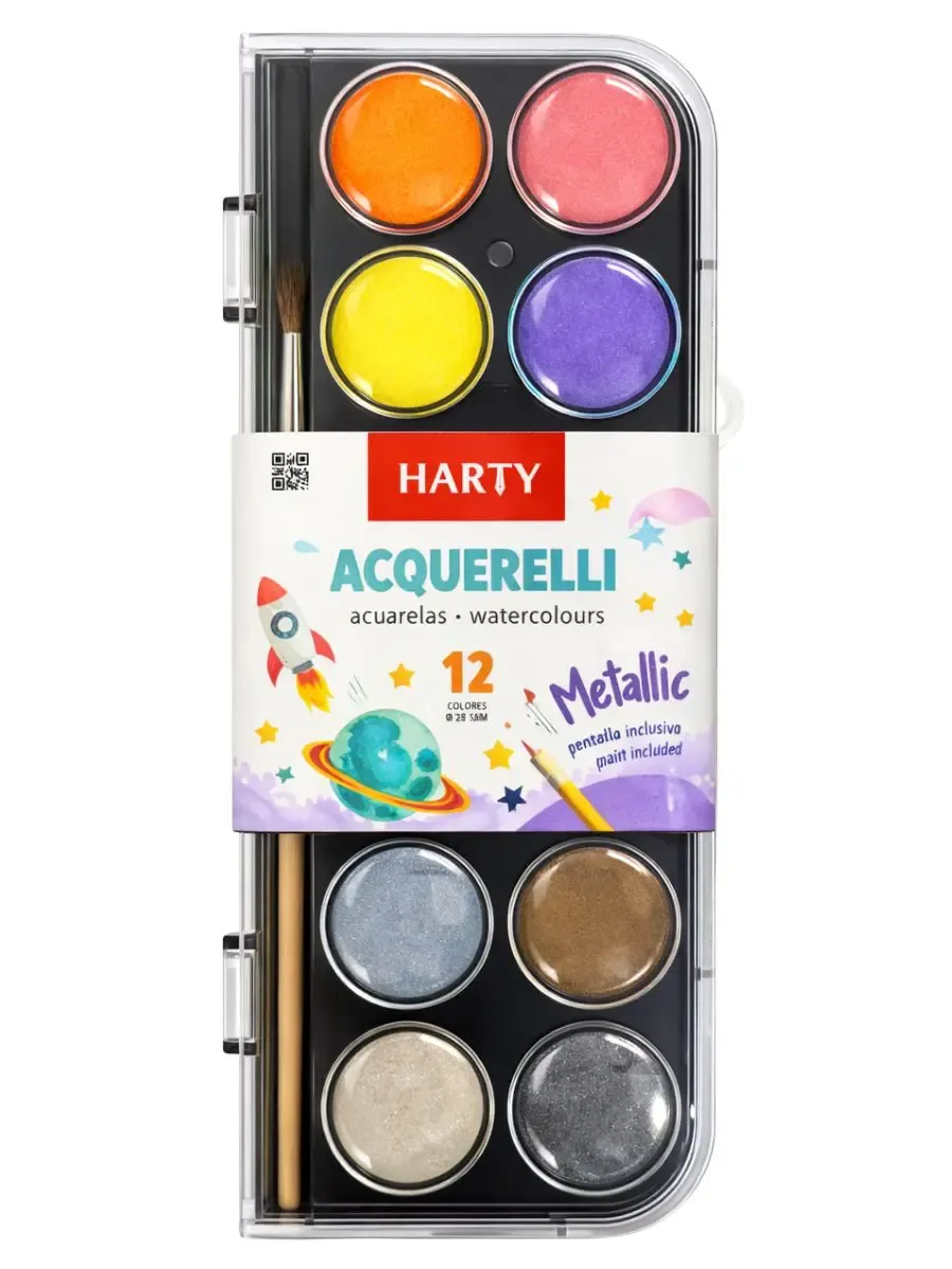 Acuarelas Harty 12 colores metálicos | Estuche con pincel