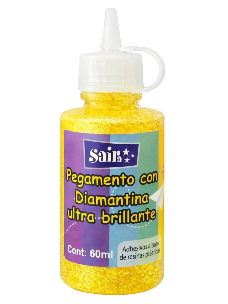 Bote de pegadiamantina Saira color amarillo de 60ml.