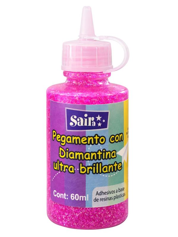 Pegadiamantina Saira Rosa 60ml Bote de pegadiamantina Saira color rosa de 60ml.