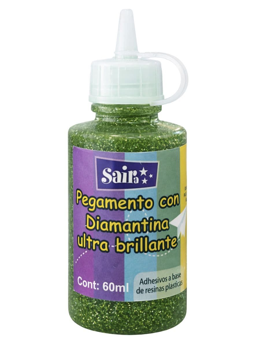Bote de pegadiamantina Saira color verde de 60ml.