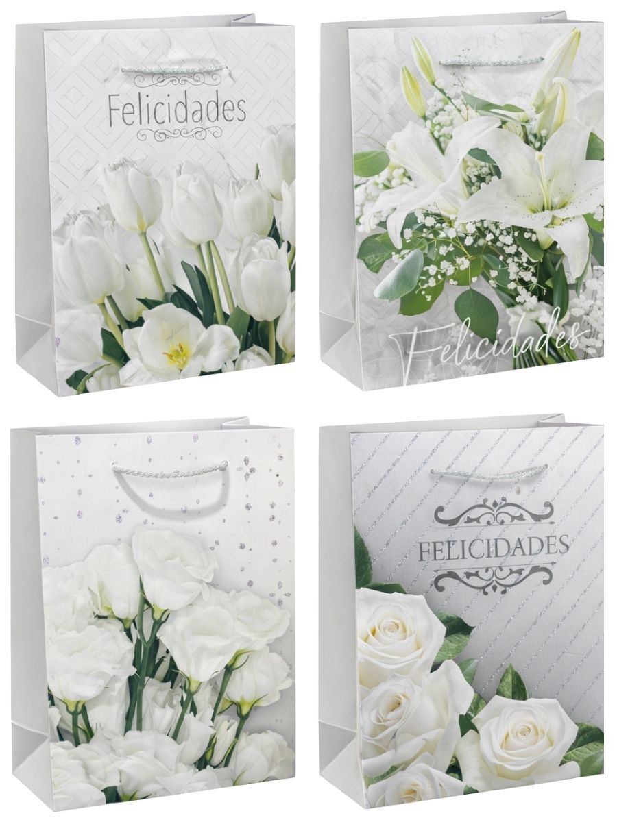 Bolsas de Regalo GR "Nuestra historia" (8 pzs) - 36x25 cm Paquete de 8 bolsas grandes diseño romántico Nuestra Historia.