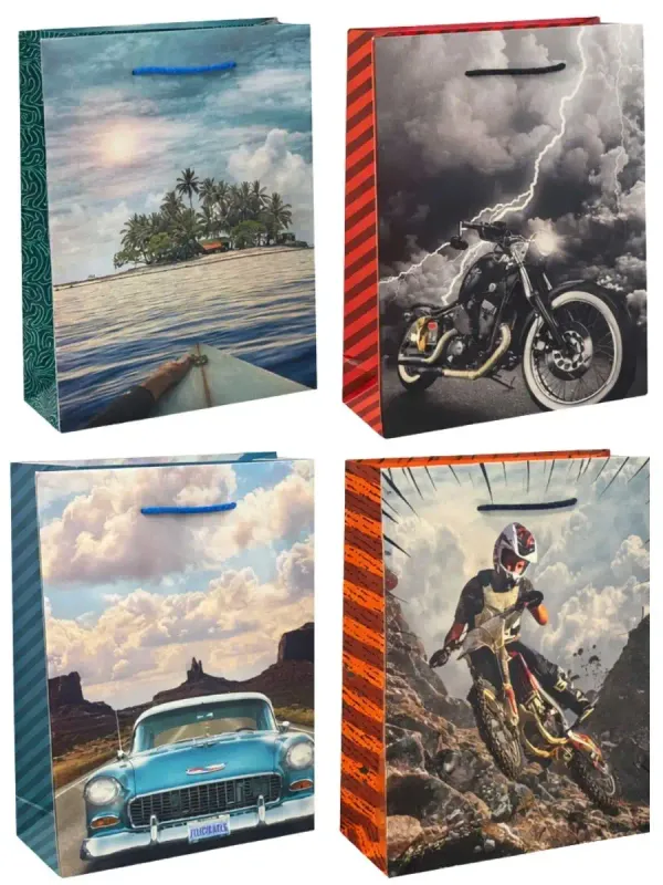 Bolsas de Regalo GR "Montana" (8 pzs) - 36x25 cm Paquete de 8 bolsas grandes con diseño elegante modelo Montana.