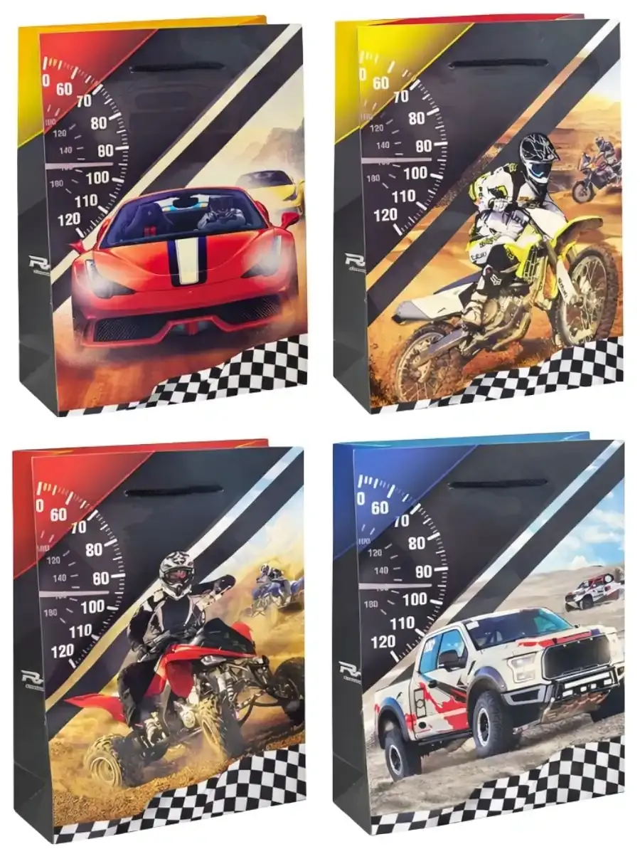 Bolsas de Regalo GR "Rally" (8 pzs) - 36x25 cm Paquete de 8 bolsas grandes con diseño temático Rally.