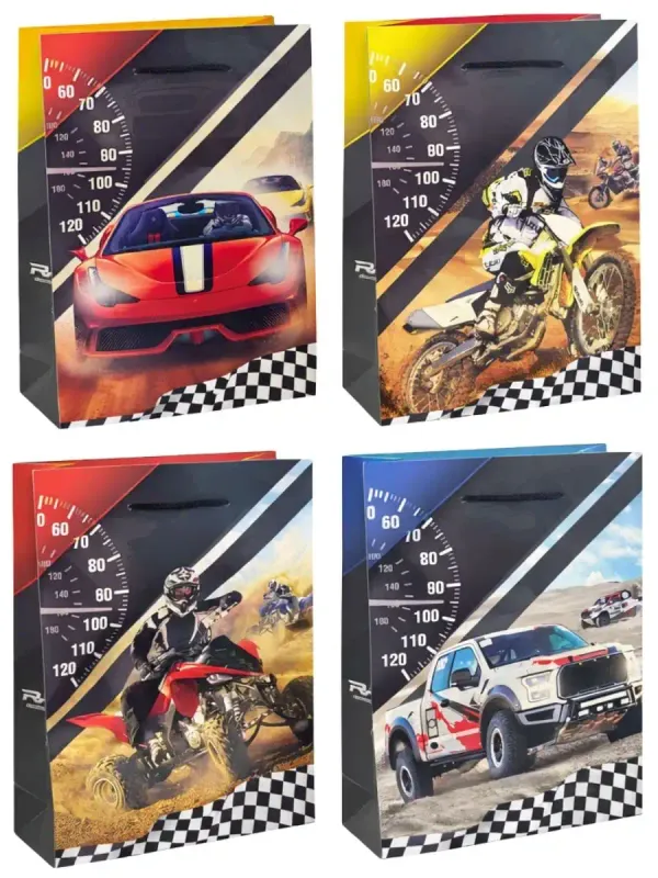 Bolsas de Regalo GR "Rally" (8 pzs) - 36x25 cm Paquete de 8 bolsas grandes con diseño temático Rally.