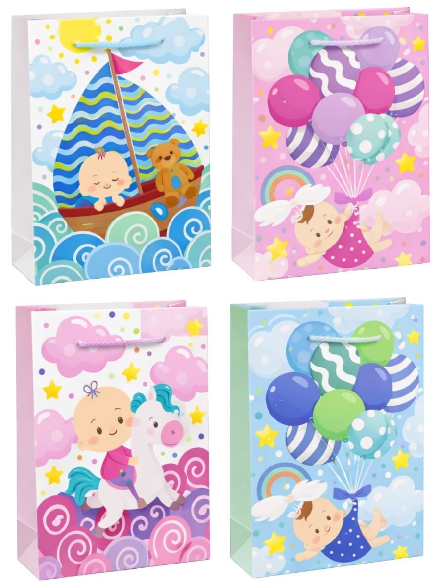 Paquete de 8 bolsas grandes con diseño infantil Baby Landia.