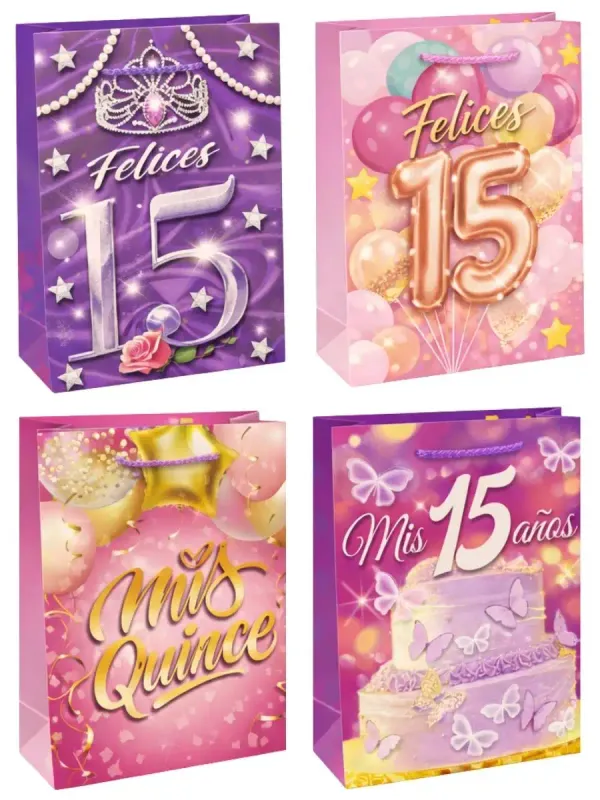 Bolsas de Regalo GR "Fiesta Magia" (8 pzs) - 36x25 cm Paquete de 8 bolsas grandes con diseño colorido Fiesta Mágica.