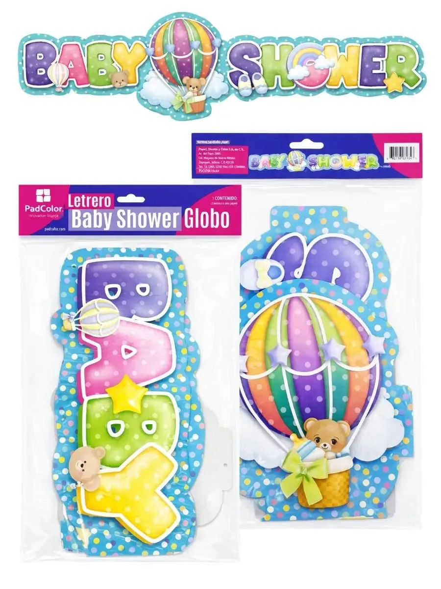 Letrero articulado de 130 cm para Baby Shower con diseño de globos y osito.