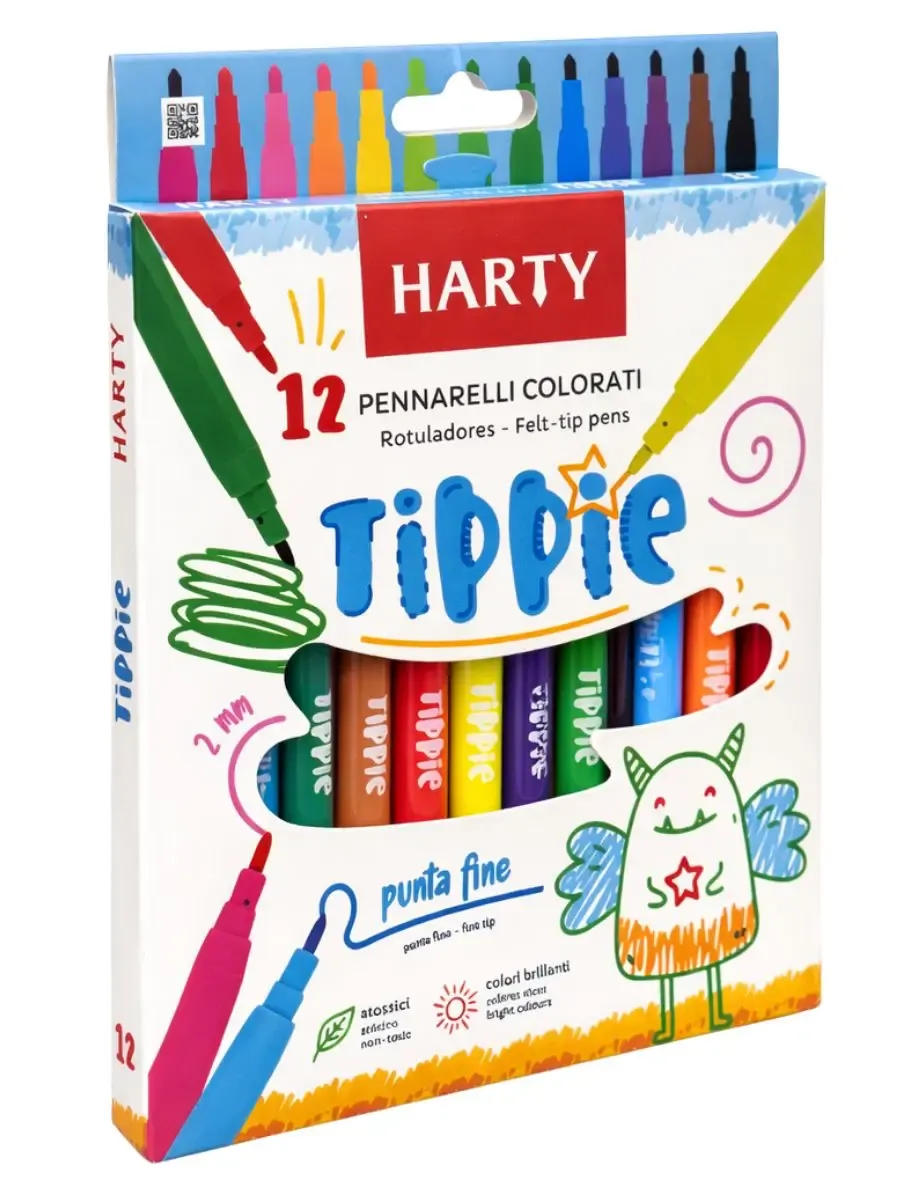 Plumines Escolares Harty Tippie (12 pzs) Punta 2.0 mm Caja de 12 plumines escolares Harty Tippie colores surtidos.