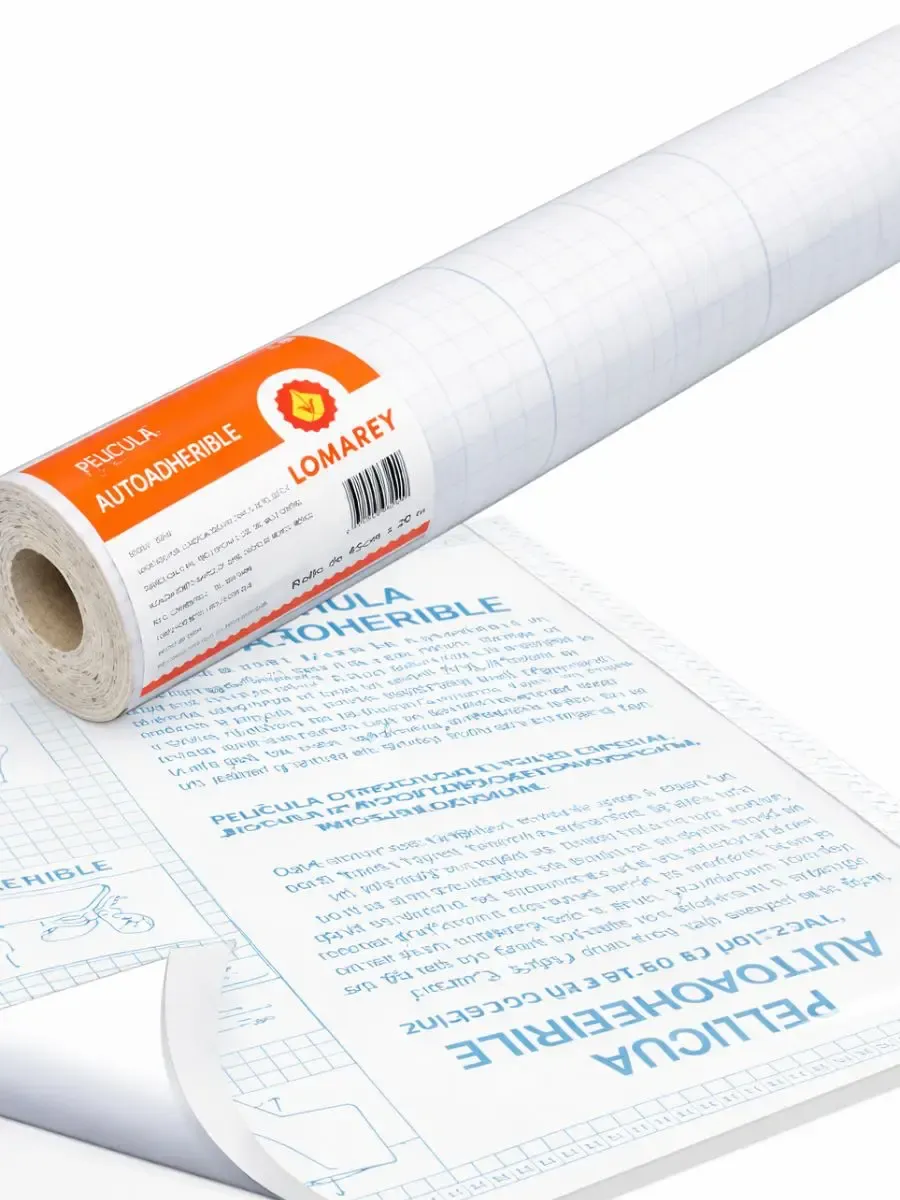 Rollo de papel contac transparente de 20 metros por 45 cm.