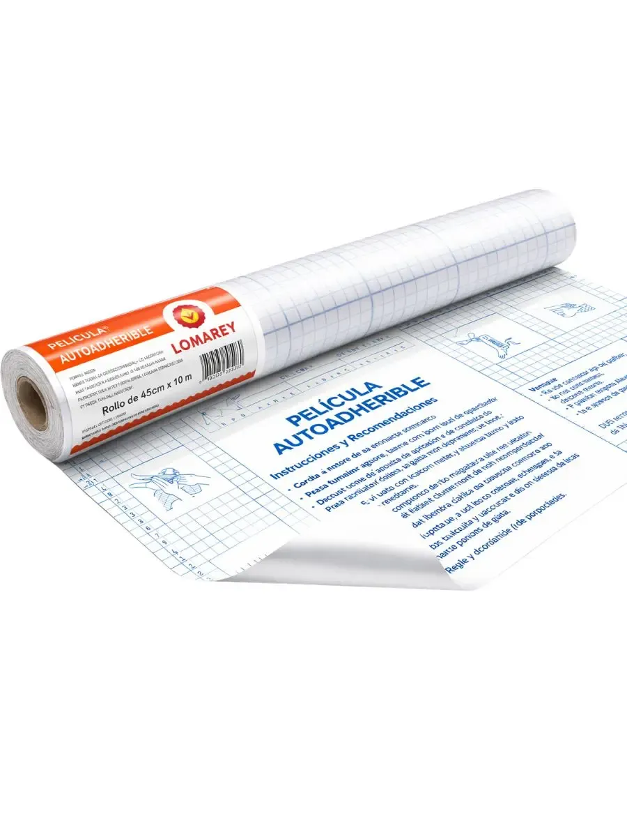 Rollo de papel contac transparente de 10 metros por 45 cm.