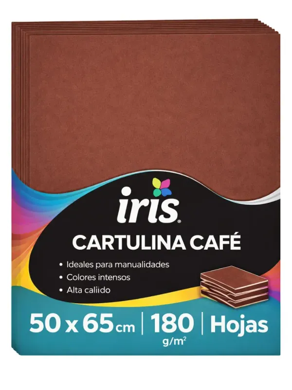 Cartulina Iris 50x65 cm 180g (Paq. c/10 pzs) – Cafe Paquete de 10 cartulinas Iris color café Padcolor de 180 gramos.