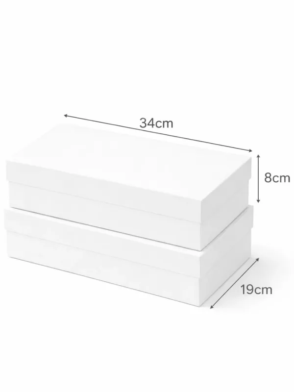 Paquete de 10 cajas rectangulares blancas de 34 cm para venta por mayoreo en México.